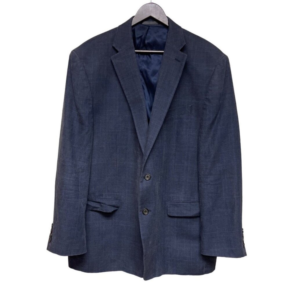 Ralph Lauren Men's Blazer Silk Wool Blue Window Pane Check Sport Coat Size 48R